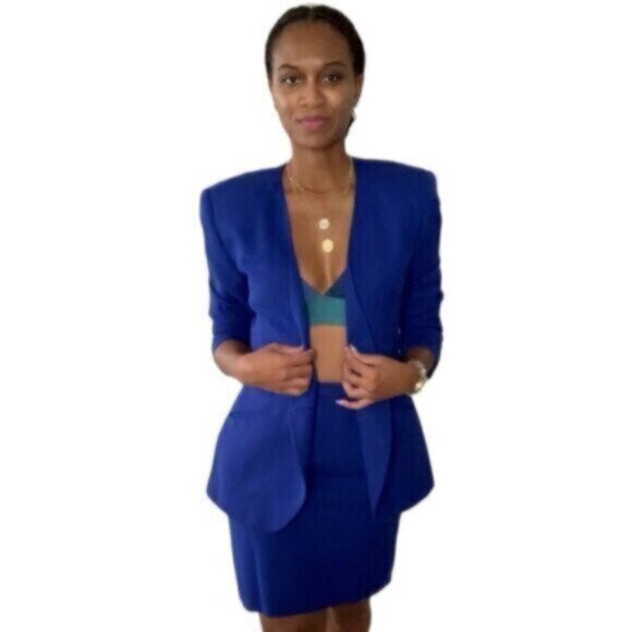 Saville Vintage Inspired Royal Blue Women’s Two-Piece Skirt Suit Set - Picture 4 of 17